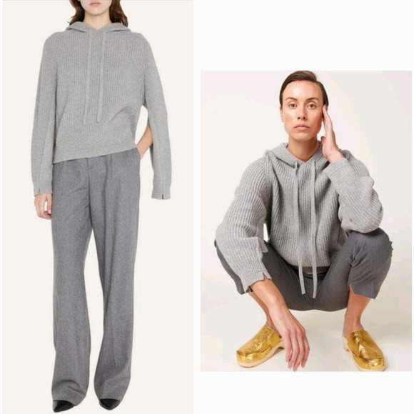 MARIA McMANUS thick cashmere-blend "fisherman rib hoodie" goop sweater $1,050 s - Picture 9 of 16